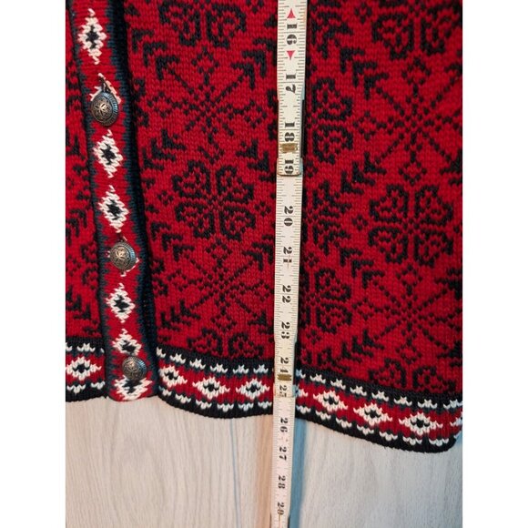 LL Bean Cardigan Womens Small Red Fair Isle Chunky Sweater Cotton Nordic Button - Picture 7 of 7